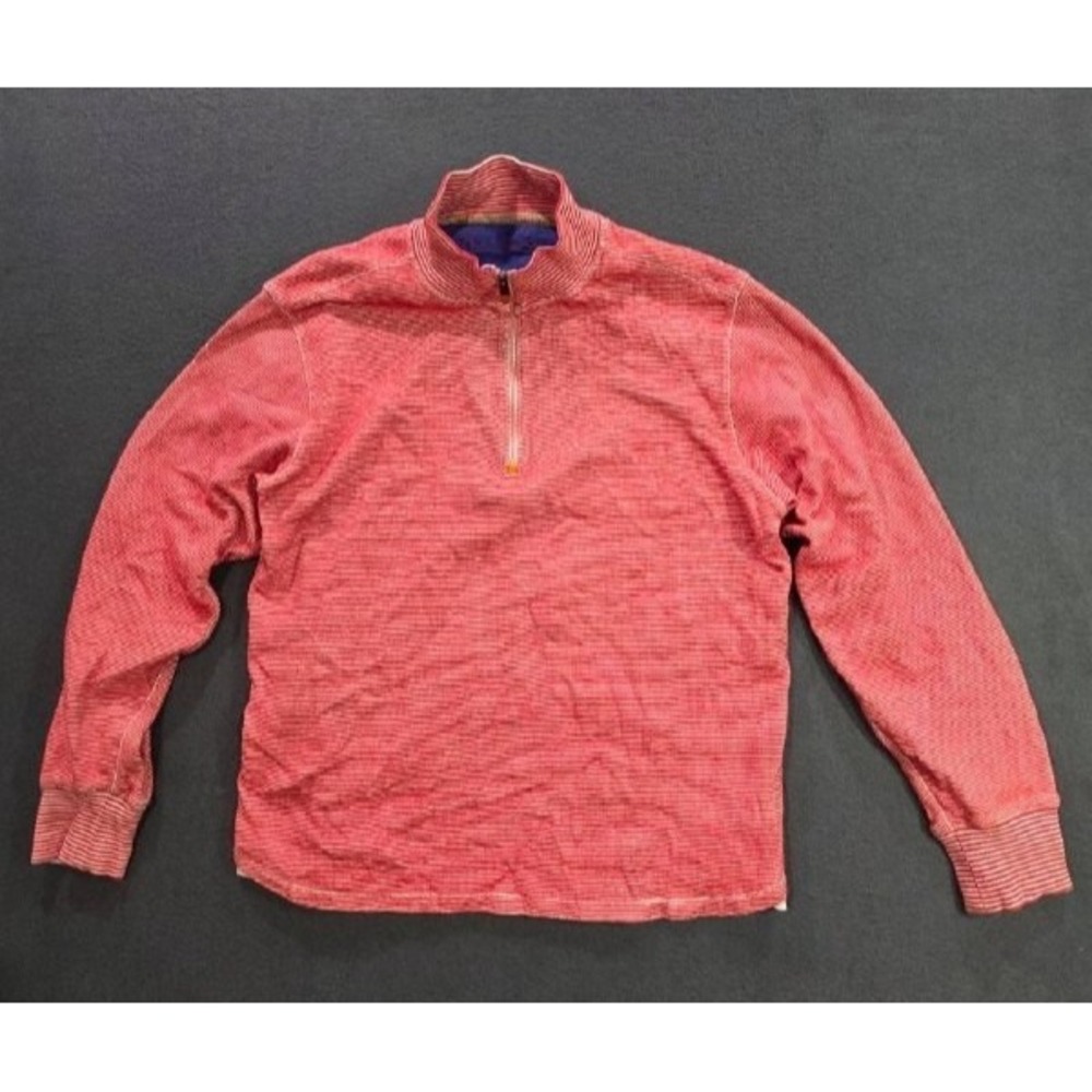 Robert Graham cotton Y2K Mens 1/4 Zip Sweater Large Red Striped A008462